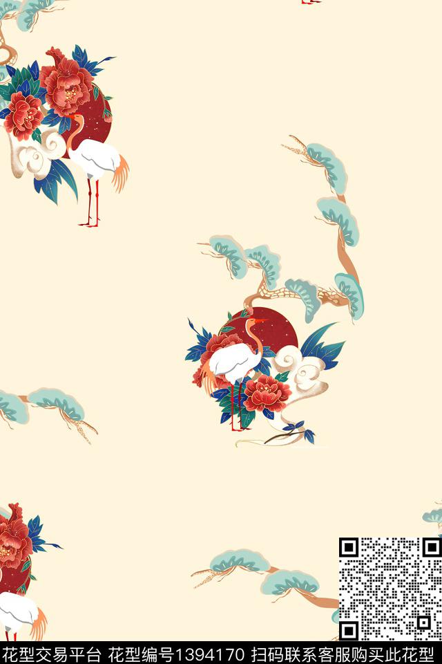 水墨风花卉中国风数码印花华亿平台下载（图片编号: 1394170） - 瓦栏（Walan）