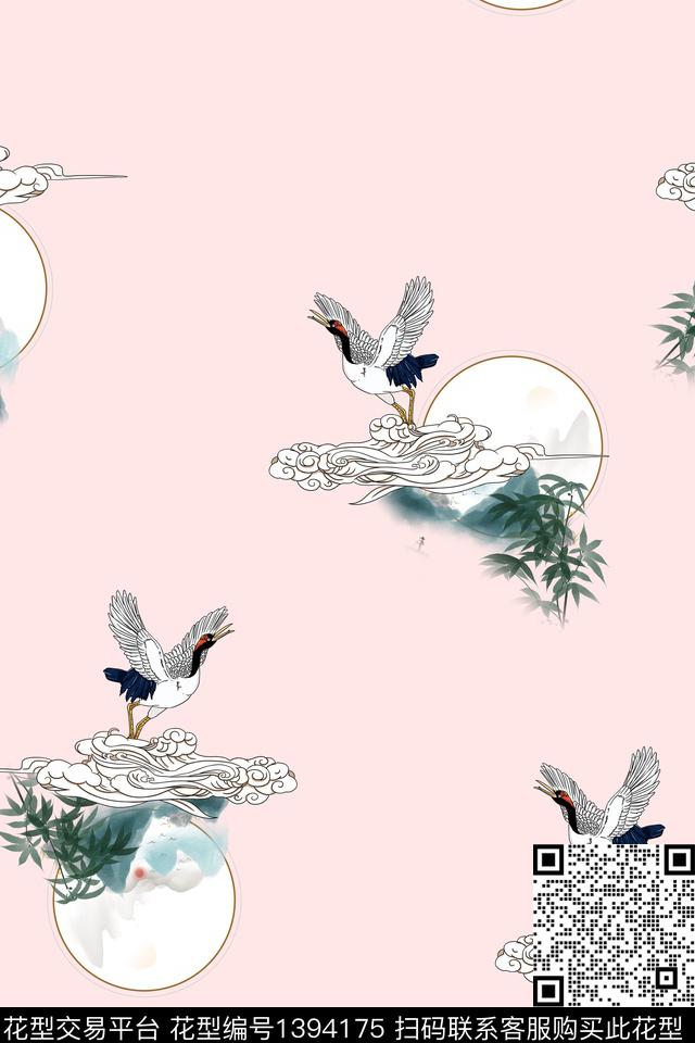 水墨风花卉中国风数码印花华亿平台下载（图片编号: 1394175） - 瓦栏（Walan）