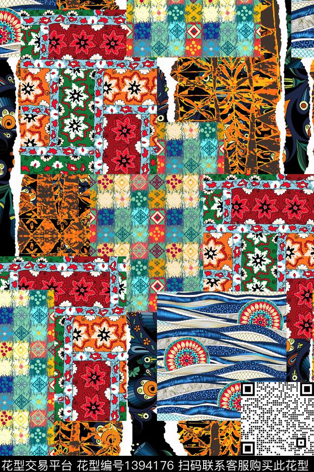 几何大牌风抽象数码印花华亿平台下载（图片编号: 1394176） - 瓦栏（Walan）