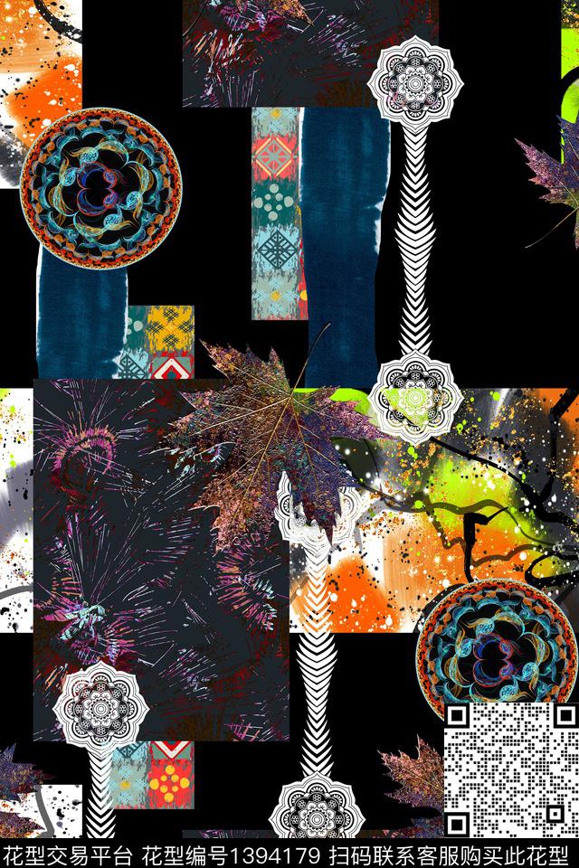 几何大牌风抽象数码印花华亿平台下载（图片编号: 1394179） - 瓦栏（Walan）