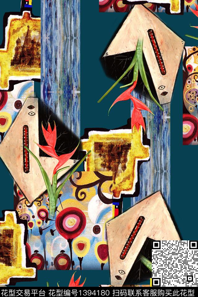 几何大牌风抽象数码印花华亿平台下载（图片编号: 1394180） - 瓦栏（Walan）