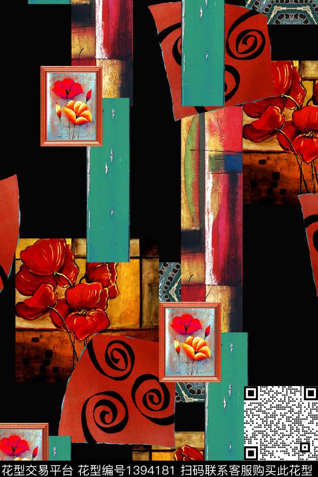 几何大牌风抽象数码印花华亿平台下载（图片编号: 1394181） - 瓦栏（Walan）