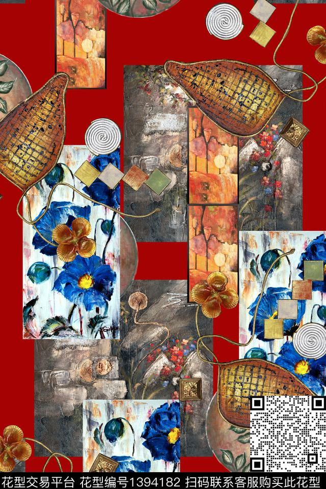 几何大牌风抽象数码印花华亿平台下载（图片编号: 1394182） - 瓦栏（Walan）