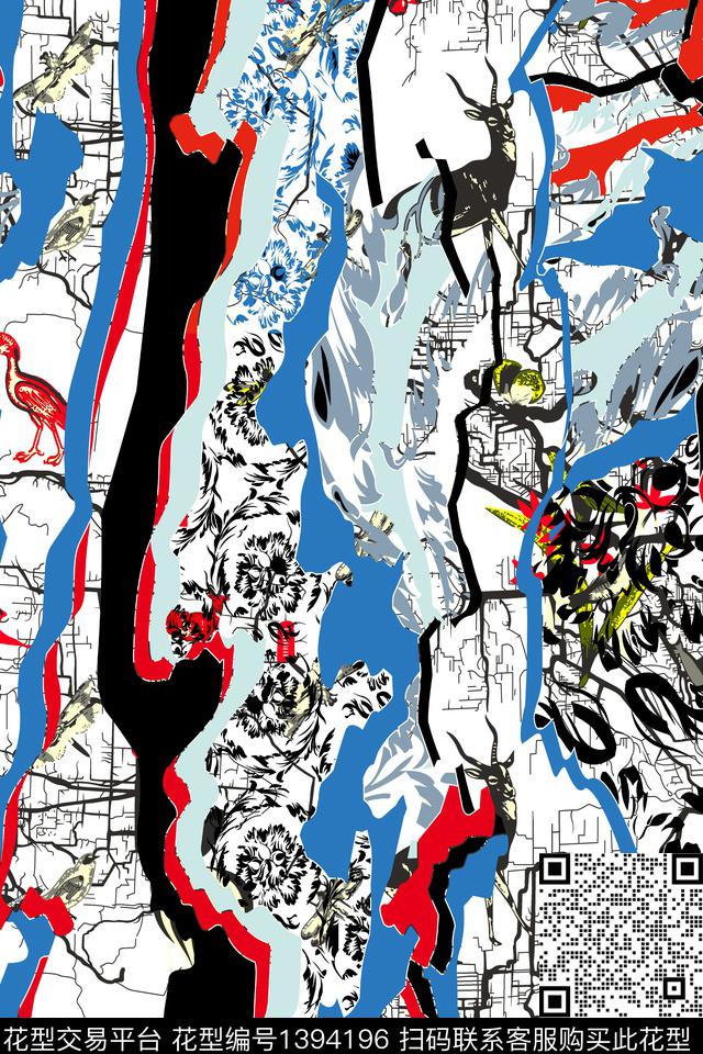 大牌风抽象条纹数码印花华亿平台下载（图片编号: 1394196） - 瓦栏（Walan）