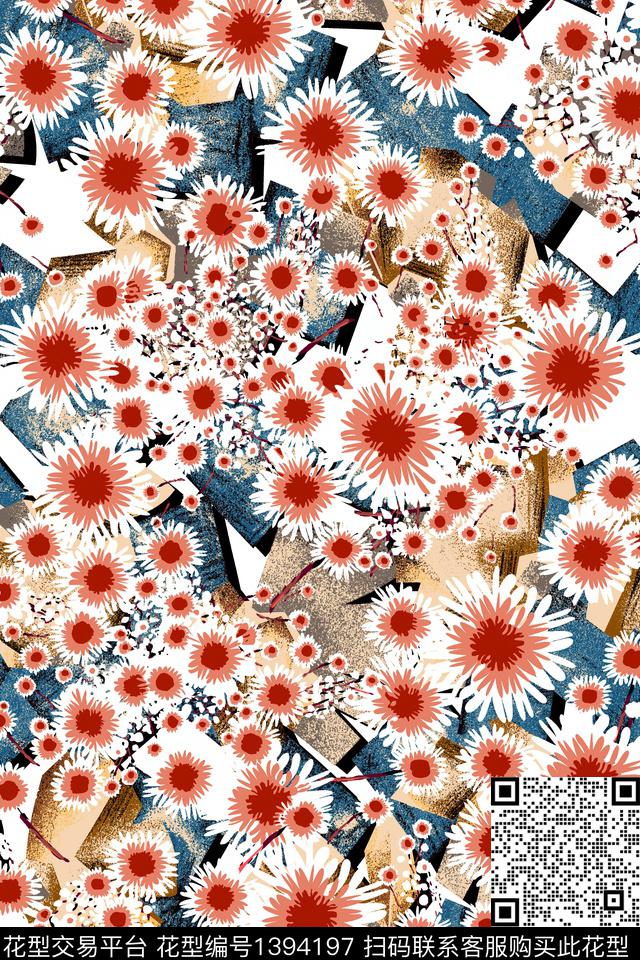 花卉大牌风抽象数码印花华亿平台下载（图片编号: 1394197） - 瓦栏（Walan）