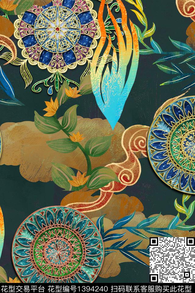 祥云佩斯利香云纱数码印花华亿平台下载（图片编号: 1394240） - 瓦栏（Walan）