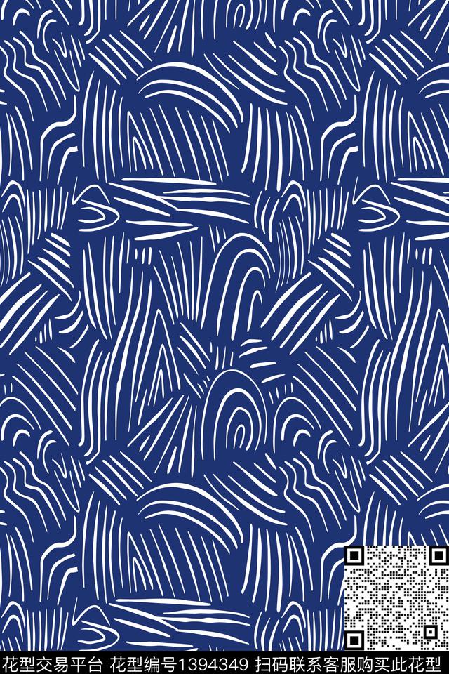 趣味几何黑白条纹传统印花华亿平台下载（图片编号: 1394349） - 瓦栏（Walan）