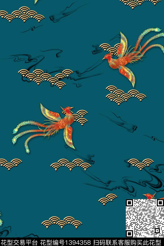 花卉抽象中国风数码印花华亿平台下载（图片编号: 1394358） - 瓦栏（Walan）