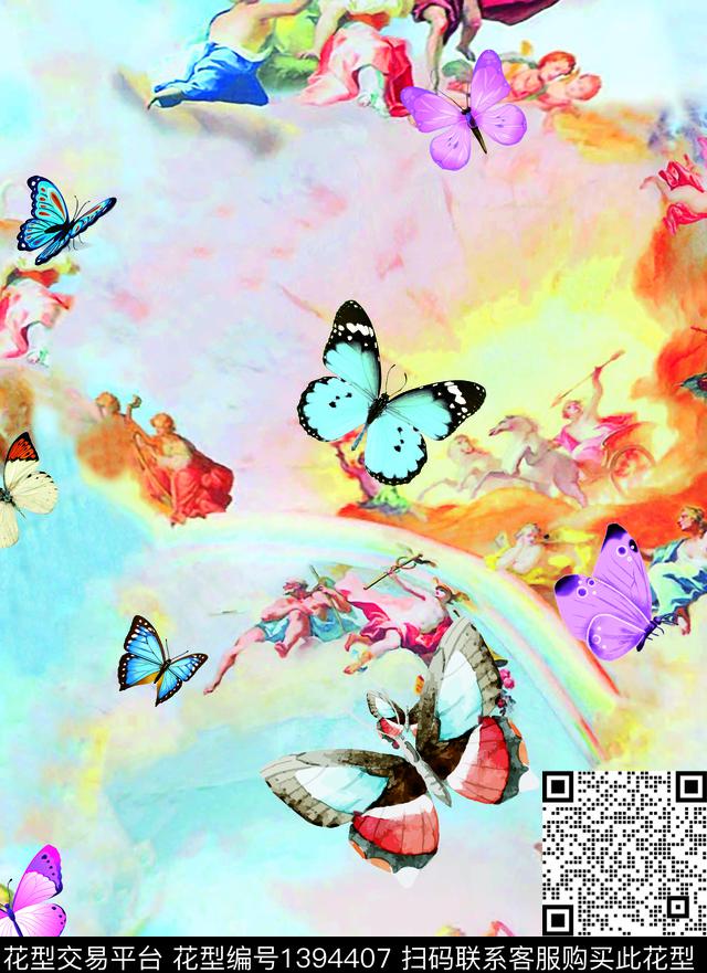 花卉蝴蝶天使女装数码印花华亿平台下载（图片编号: 1394407） - 瓦栏（Walan）