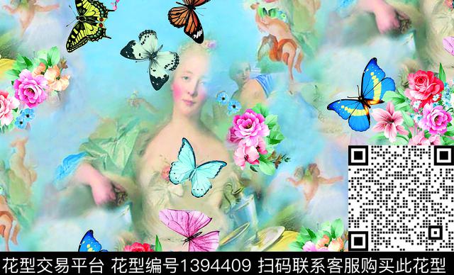 花卉蝴蝶天使女装数码印花华亿平台下载（图片编号: 1394409） - 瓦栏（Walan）