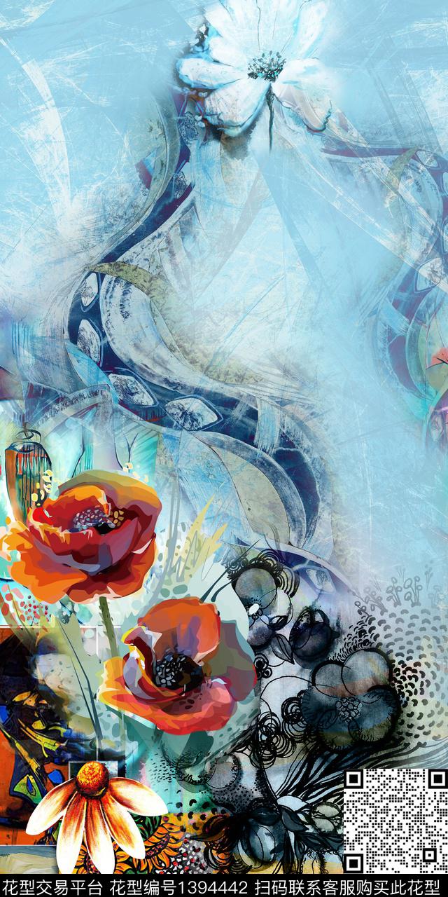 时尚定位花简约数码印花华亿平台下载（图片编号: 1394442） - 瓦栏（Walan）