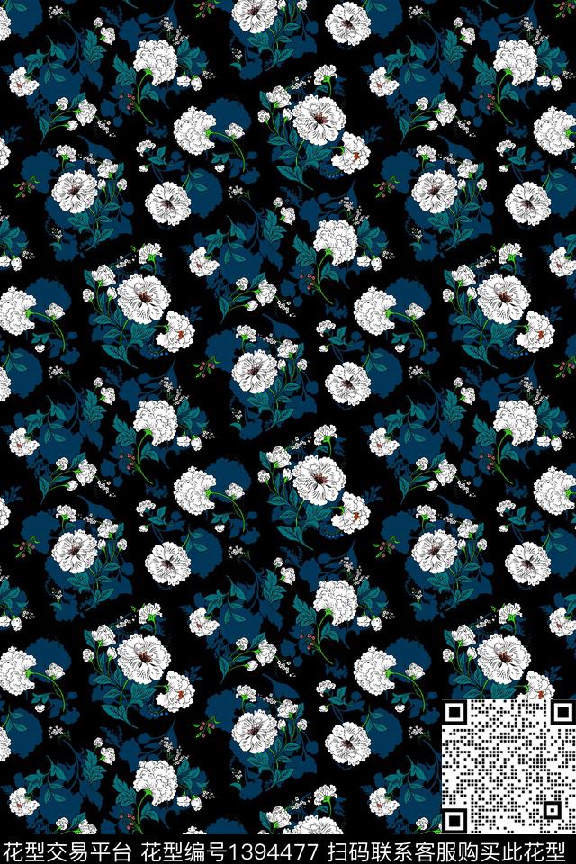 花卉大牌风小清新数码印花华亿平台下载（图片编号: 1394477） - 瓦栏（Walan）