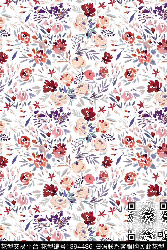 花卉大牌风小清新数码印花华亿平台下载（图片编号: 1394486） - 瓦栏（Walan）