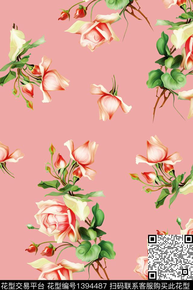 花卉大牌风小清新数码印花华亿平台下载（图片编号: 1394487） - 瓦栏（Walan）