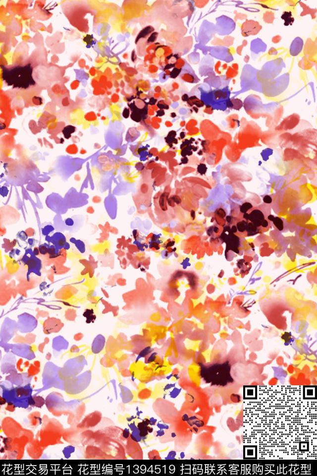 肌理水彩抽象数码印花华亿平台下载（图片编号: 1394519） - 瓦栏（Walan）