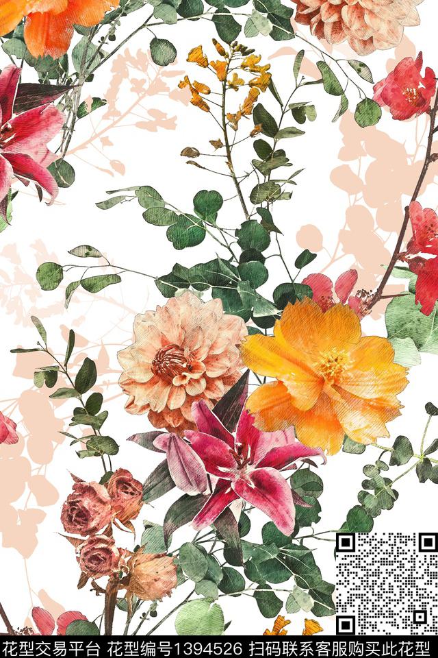 女装花卉植物数码印花华亿平台下载（图片编号: 1394526） - 瓦栏（Walan）