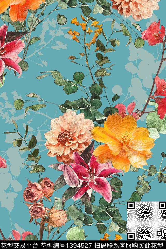 女装花卉植物数码印花华亿平台下载（图片编号: 1394527） - 瓦栏（Walan）