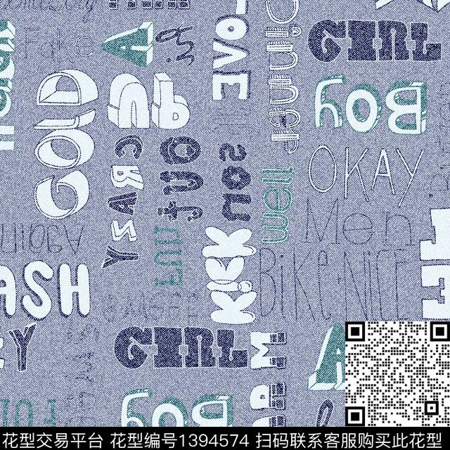 字母肌理牛仔数码印花华亿平台下载（图片编号: 1394574） - 瓦栏（Walan）