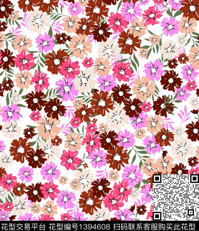 几何花卉小雏菊小碎花数码印花华亿平台下载（图片编号: 1394608） - 瓦栏（Walan）
