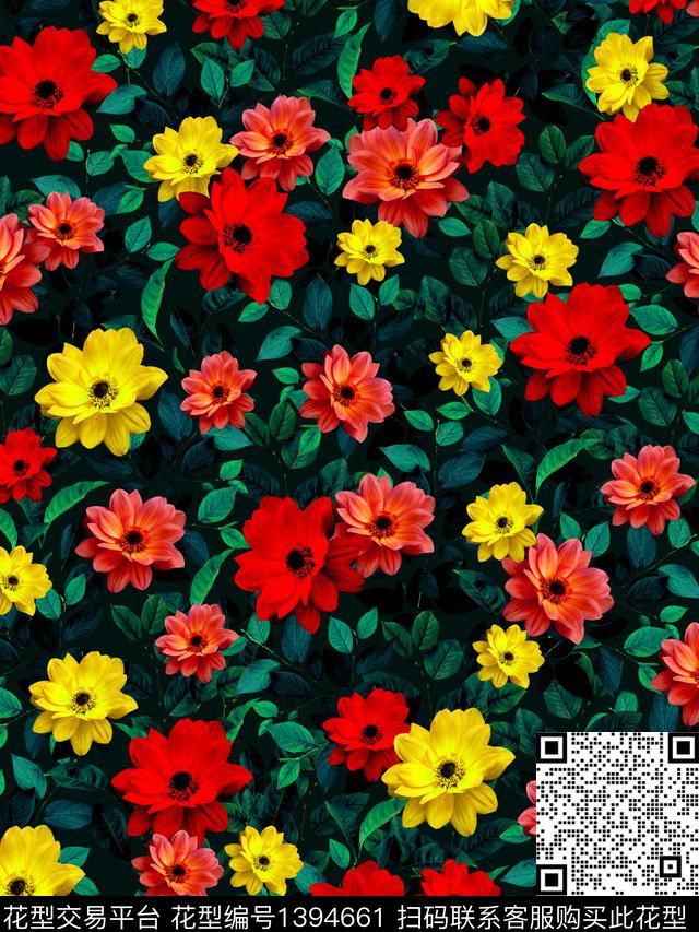 花卉大牌风欧美数码印花华亿平台下载（图片编号: 1394661） - 瓦栏（Walan）