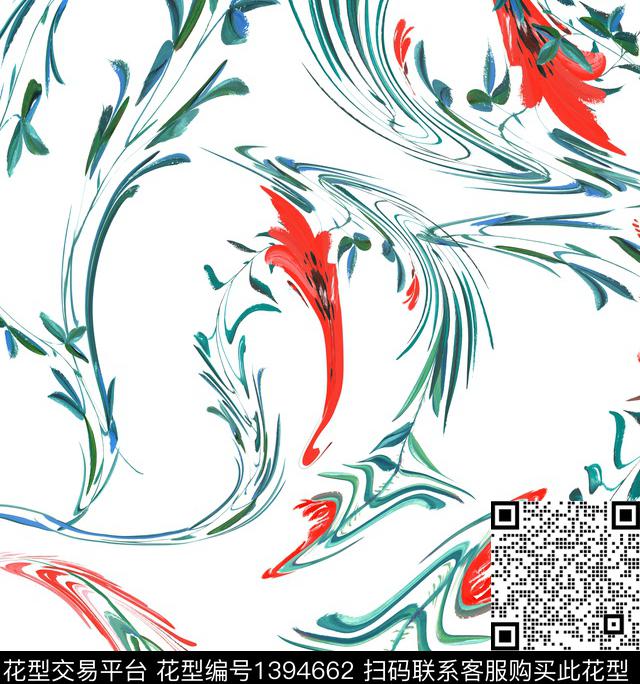 几何抽象花卉枝繁叶茂数码印花华亿平台下载（图片编号: 1394662） - 瓦栏（Walan）