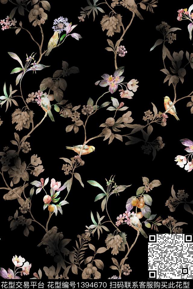 花卉大牌风香云纱数码印花华亿平台下载（图片编号: 1394670） - 瓦栏（Walan）