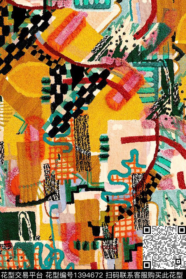 几何肌理抽象花卉数码印花华亿平台下载（图片编号: 1394672） - 瓦栏（Walan）