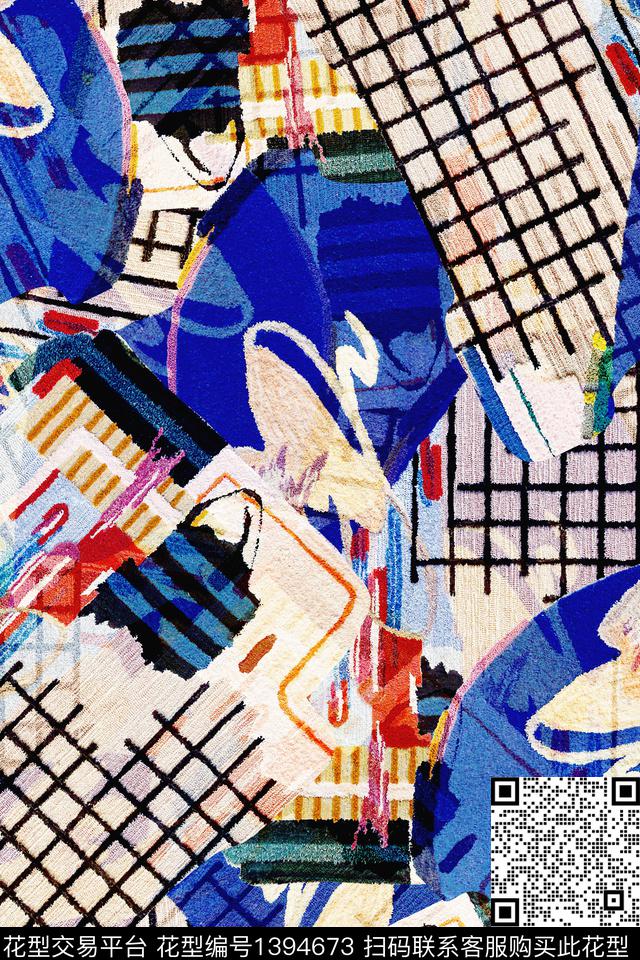 几何肌理抽象花卉数码印花华亿平台下载（图片编号: 1394673） - 瓦栏（Walan）