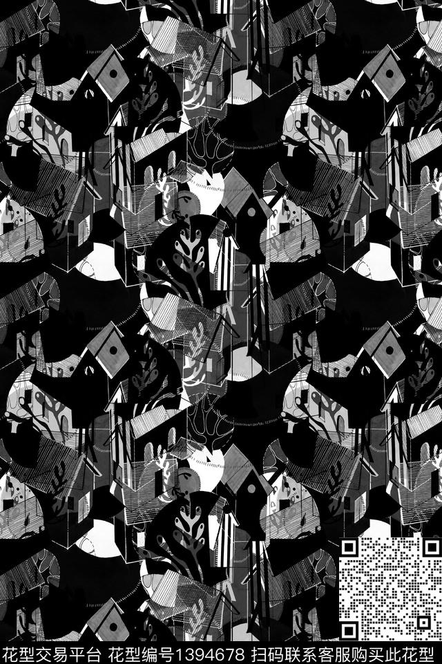 几何抽象花卉男装数码印花华亿平台下载（图片编号: 1394678） - 瓦栏（Walan）