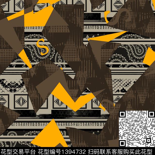 几何男装满版花大牌风传统印花华亿平台下载（图片编号: 1394732） - 瓦栏（Walan）