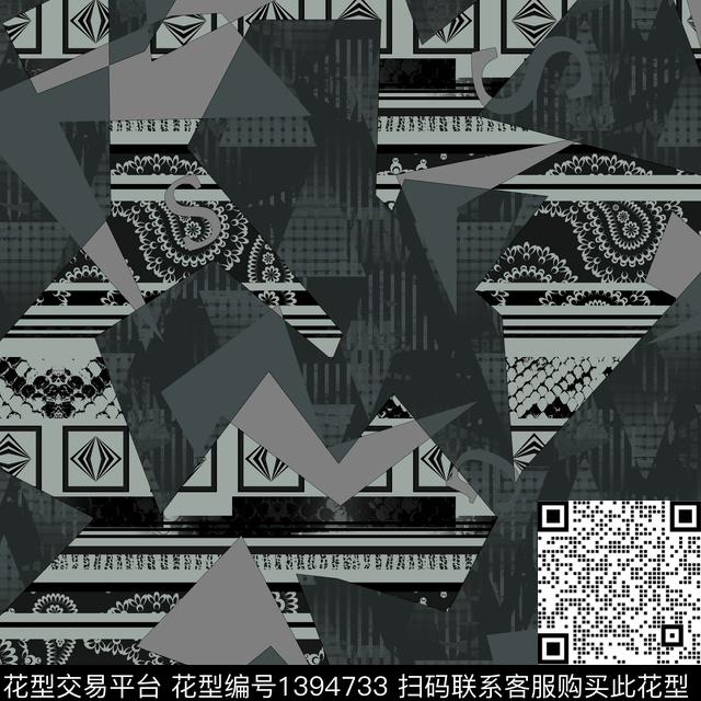 几何男装满版花大牌风传统印花华亿平台下载（图片编号: 1394733） - 瓦栏（Walan）