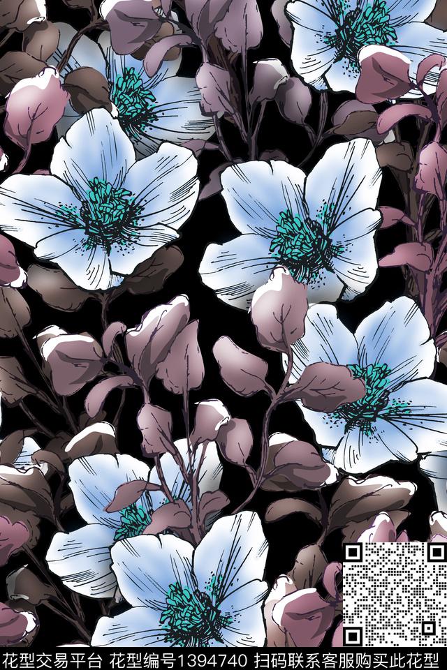 女装花卉植物数码印花华亿平台下载（图片编号: 1394740） - 瓦栏（Walan）