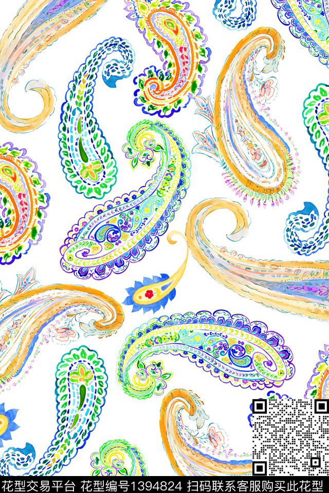 趋势华亿平台民族风佩斯利数码印花华亿平台下载（图片编号: 1394824） - 瓦栏（Walan）