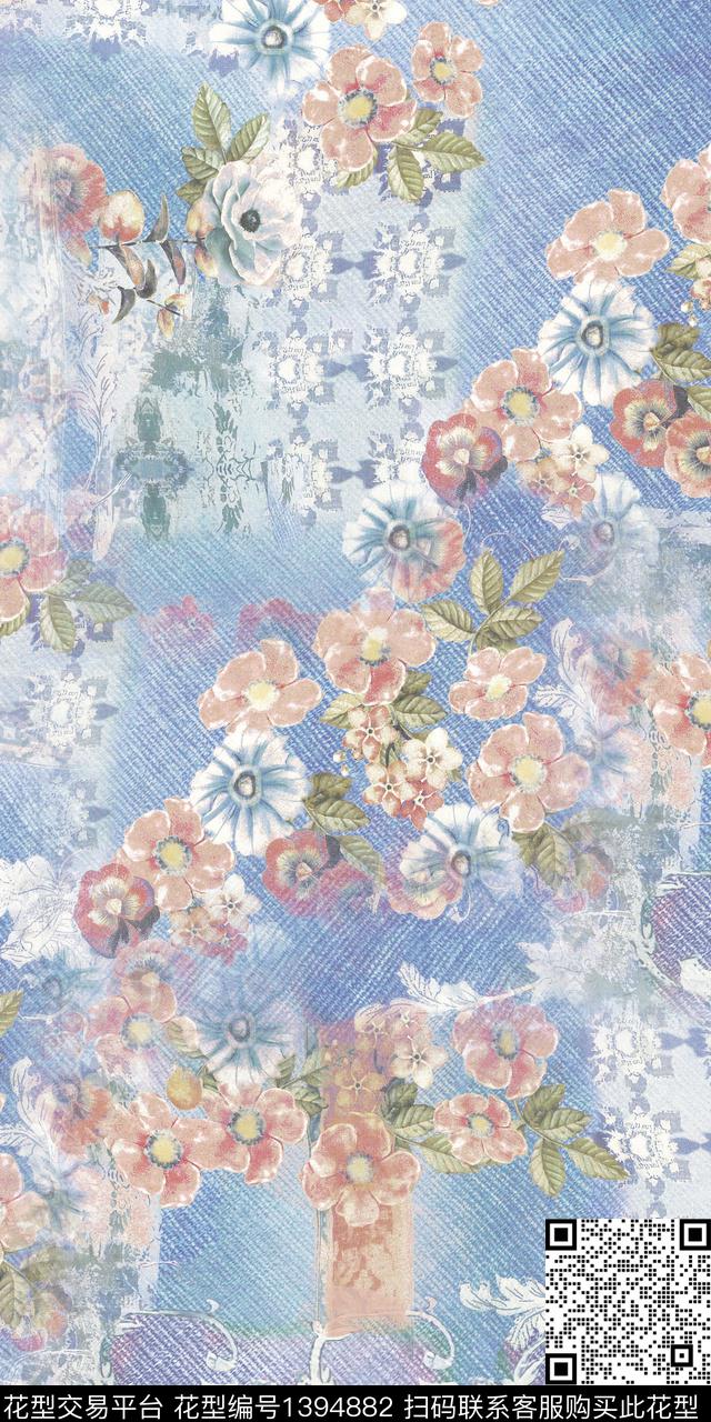 花卉棉麻数码印花华亿平台下载（图片编号: 1394882） - 瓦栏（Walan）