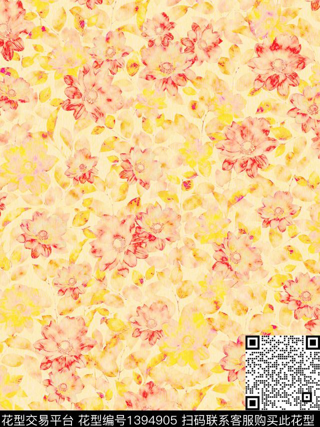 水彩花卉欧美数码印花华亿平台下载（图片编号: 1394905） - 瓦栏（Walan）