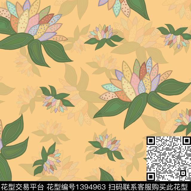 花卉淑女手绘数码印花华亿平台下载（图片编号: 1394963） - 瓦栏（Walan）