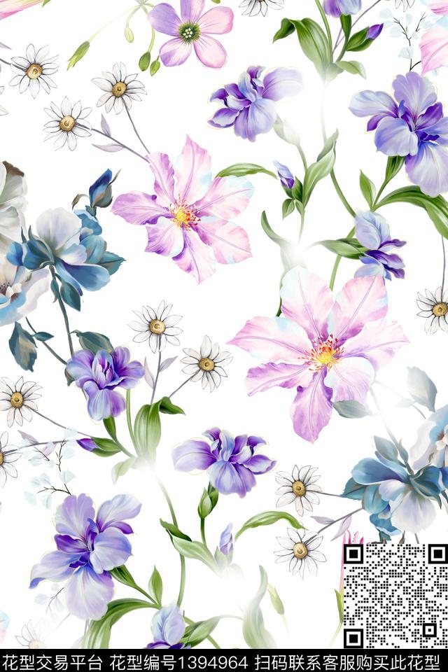 花卉大牌风小清新数码印花华亿平台下载（图片编号: 1394964） - 瓦栏（Walan）