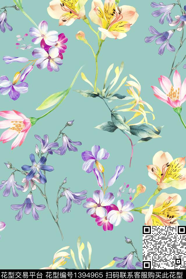 花卉大牌风小清新数码印花华亿平台下载（图片编号: 1394965） - 瓦栏（Walan）