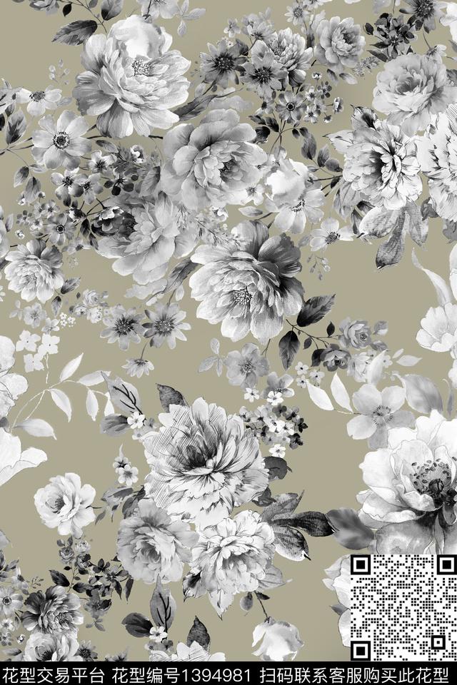 花卉大牌风香云纱数码印花华亿平台下载（图片编号: 1394981） - 瓦栏（Walan）