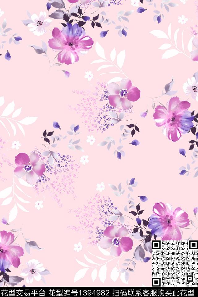 花卉小清新真丝数码印花华亿平台下载（图片编号: 1394982） - 瓦栏（Walan）