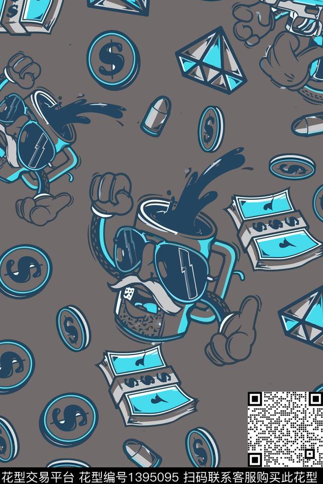 钱币创意枪弹数码印花华亿平台下载（图片编号: 1395095） - 瓦栏（Walan）