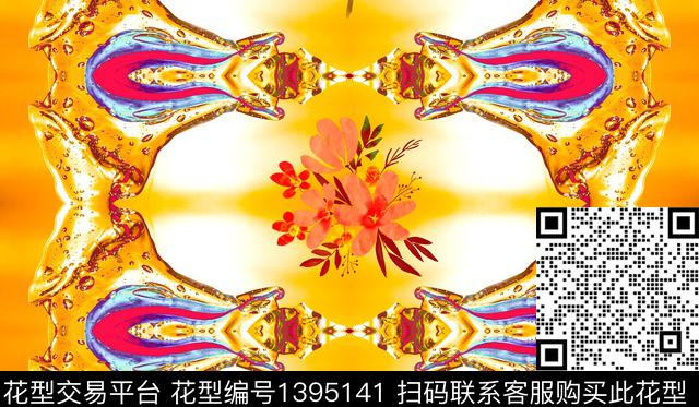 抽象花卉水彩花卉炫丽民族风数码印花华亿平台下载（图片编号: 1395141） - 瓦栏（Walan）
