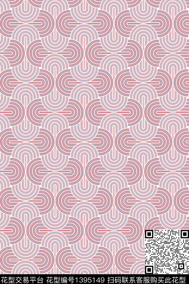 线条几何清爽底花卉传统印花华亿平台下载（图片编号: 1395149） - 瓦栏（Walan）