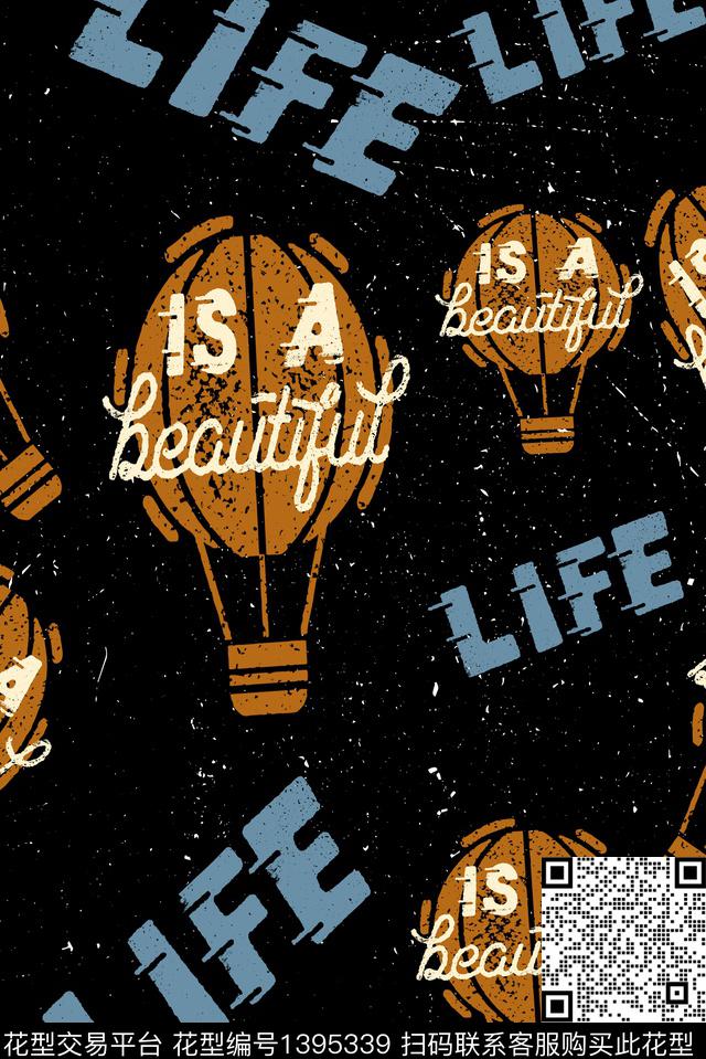 字母气球黑白华亿平台数码印花华亿平台下载（图片编号: 1395339） - 瓦栏（Walan）