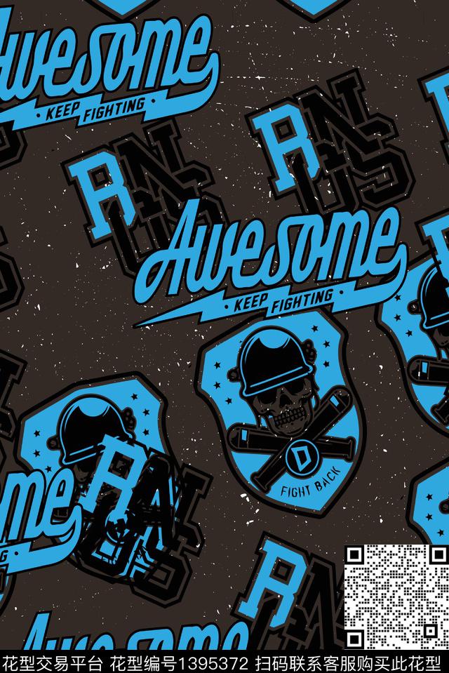 字母创意骷髅数码印花华亿平台下载（图片编号: 1395372） - 瓦栏（Walan）