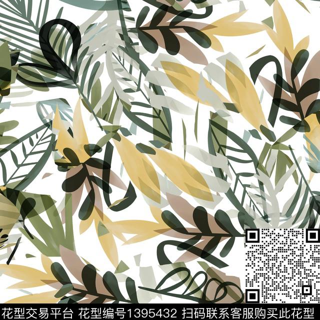 水墨风花卉大牌风数码印花华亿平台下载（图片编号: 1395432） - 瓦栏（Walan）