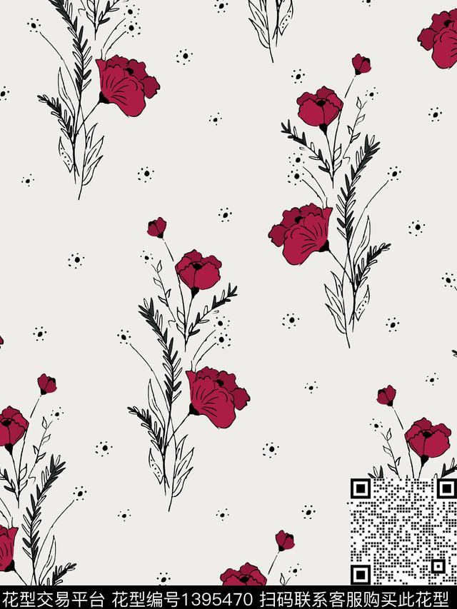 花卉欧美印花数码印花华亿平台下载（图片编号: 1395470） - 瓦栏（Walan）