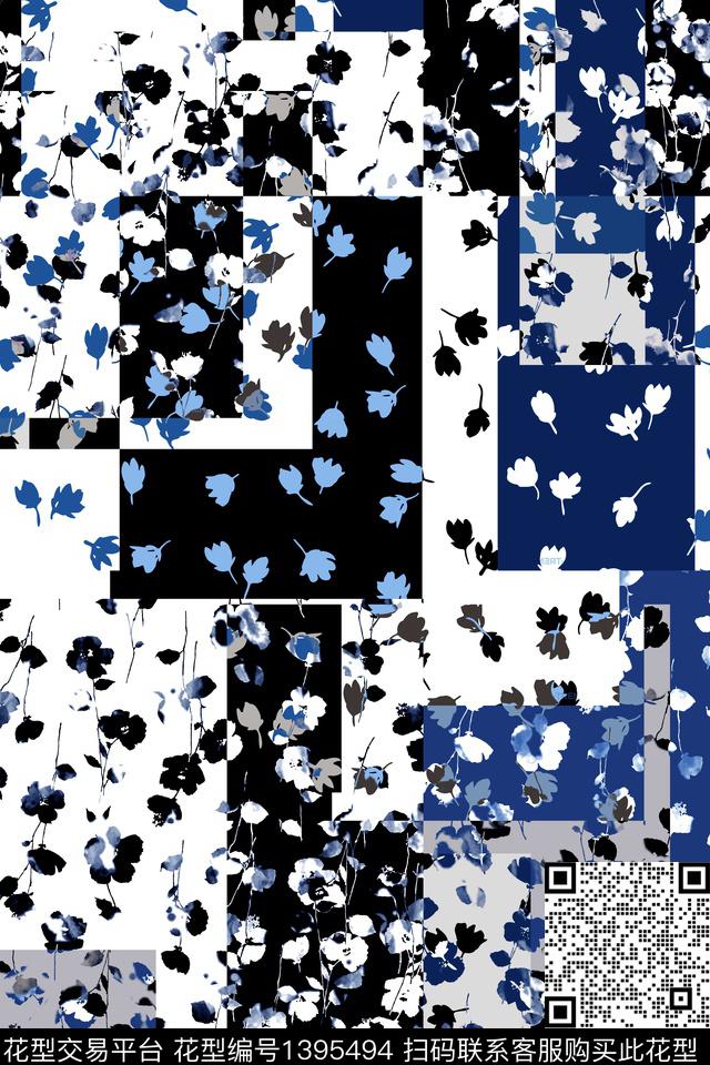 几何花卉小清新数码印花华亿平台下载（图片编号: 1395494） - 瓦栏（Walan）