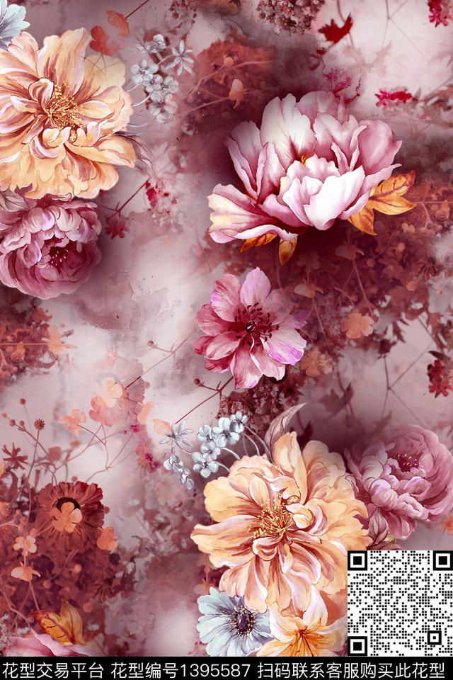抽象花卉花卉大牌风数码印花华亿平台下载（图片编号: 1395587） - 瓦栏（Walan）