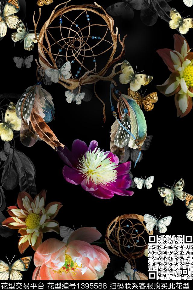 花卉香云纱真丝数码印花华亿平台下载（图片编号: 1395588） - 瓦栏（Walan）